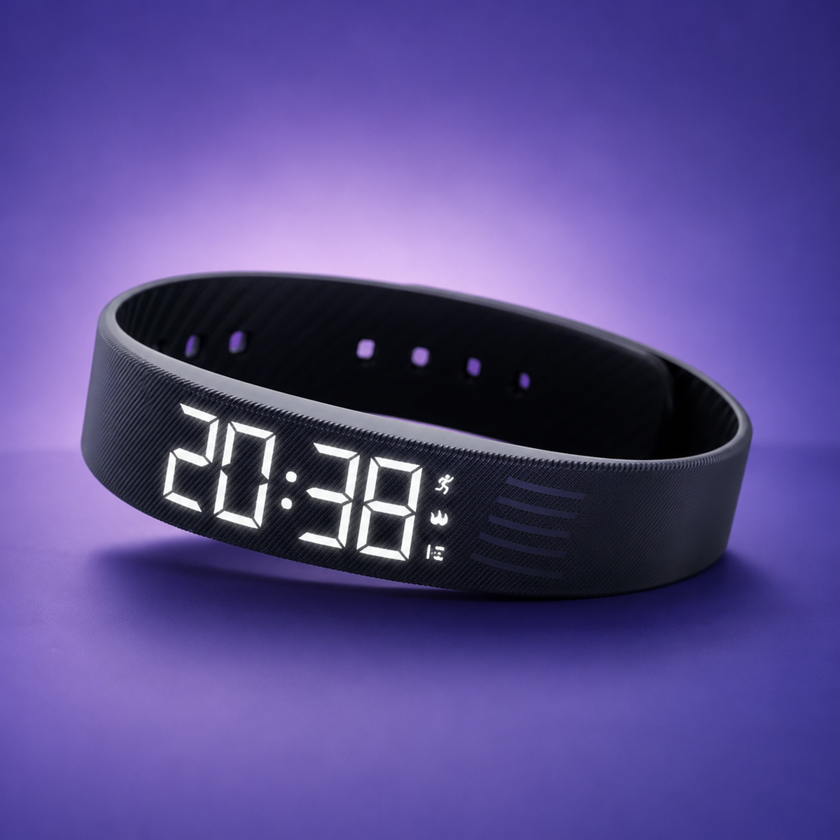 Dormo SoftWake vibrationsvækkeur set forfra med lysende LED-display